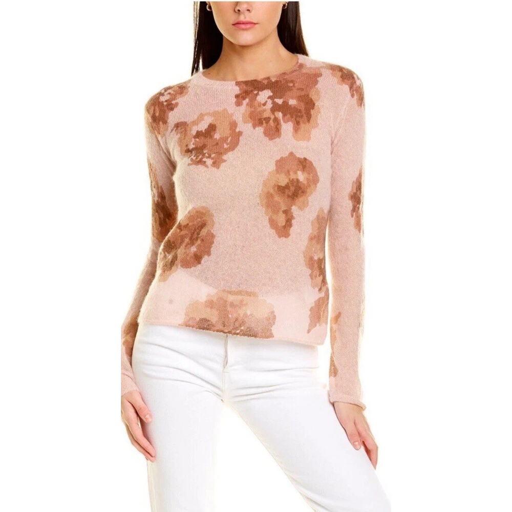 Vince Dahlia Pink & Brown Floral Alpaca Mohair-Blend Sweater MSRP $345 Sz Small - Picture 1 of 13